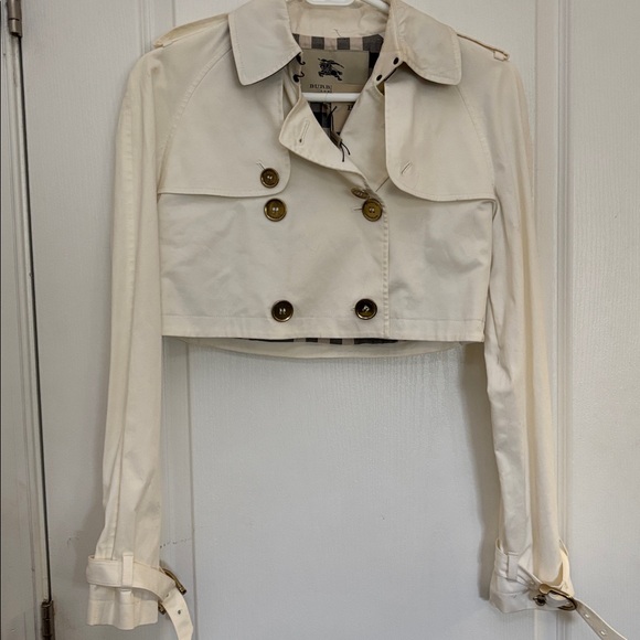 Burberry Trench Off White Trench Crop Lined Jacket Sz 6